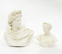 Victorian Parian bust of a maiden, possibly Diana, lacking base,