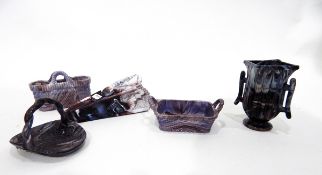 Collection of Victorian Sowerby purple slag pressed glass comprising three baskets,