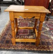 18th century style oak joint stool with moulded edge top, on turned legs united by stretchers,