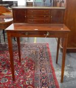 Edwardian mahogany bonheur du jour with brass gallery top,