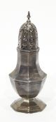 Edwardian silver octagonal-shaped sugar caster on raised foot, height 16cm, Chester 1909, 2.