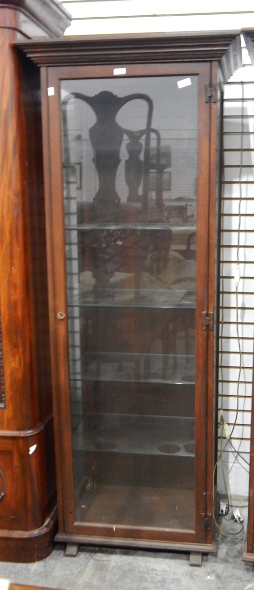 Glazed oak display cabinet with straight moulded cornice,