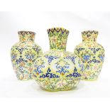 Suite of three Victorian glass vases comprising a pair of baluster form and a lobed vase,