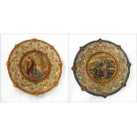 Two Wilhelm Schiller & Sohn majolica plates of moulded decoration with central allegorical scenes,