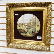 Modern circular porcelain plaque with a printed scene of Venice,