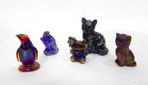 Four Boyd carnival glass models of animals including a figure of a penguin, 7cm,
