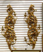 Pair of modern gilt wall lights of foliate scroll form,