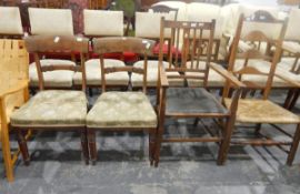 Pair of 19th century bar back dining chairs with stuffover seats and turned legs together with an
