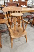 High railback elbow chair with elm seat,