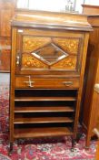 Victorian rosewood music cabinet with brass gallery surround and satinwood floral inlays,