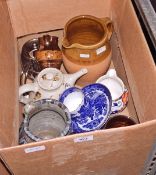 Quantity of assorted ceramics, glassware, a wooden table lamp,
