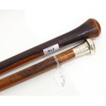 Malacca walking cane with silver finial bearing the crest for the Wiltshire Regiment and a lignum