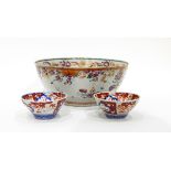 18th century Chinese export bowl decorated with sprigs of flower in pink, orange and green,