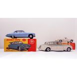 Dinky Jaguar MKX, the boot containing bag and trunk, boxed, Dinky MGB Sports Car (driver missing),