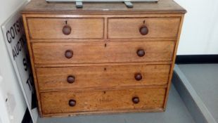 19th century oak chest of two short and three long drawers,