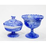 Victorian blue slag glass pedestal bowl by Henry Greener,