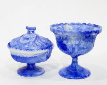 Victorian blue slag glass pedestal bowl by Henry Greener,