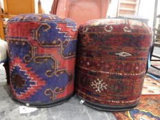 Two drum-shaped carpet-covered stools (2)