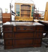 20th century stained oak mirror-back dressing chest with three frieze drawers and two further long