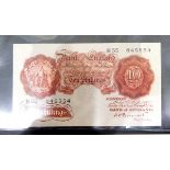 Two Bank of England 10s notes (1950-55) signed by P S Beale, threaded, both EF,