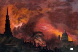 Keith Heaton Pastel "The Blitz" with Royal Academy Summer Exhibition 1986 label verso,