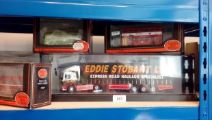Corgi Eddie Stobart Foden 4-6T diesel wagon in hard plastic display case, nine EFE model buses,