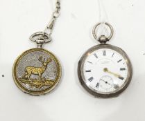 Silver cased open-faced pocket watch with enamel dial and subsidiary seconds hand,