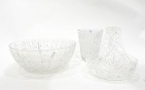 Cut glass vase of tapering design, a large cut glass fruit bowl,