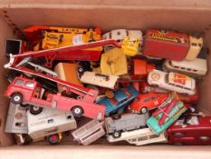Quantity of play worn diecast cars including Corgi, Dinky, etc.