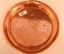 20th century copper dish of circular form, the centre decorated with a galleon,