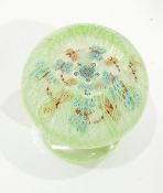 Glass paperweight by John Deacons of circular form with a white and green latticino cane outer