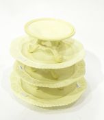 Sowerby opaque cream pressed glass part dessert set comprising three plates with moulded daisy