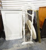 Victorian white painted bedside cupboard, a towel rail, a folding spark guard,