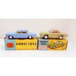 Corgi Toys Renault Floride 222, green, boxed together with Chevrolet Corvair 229,