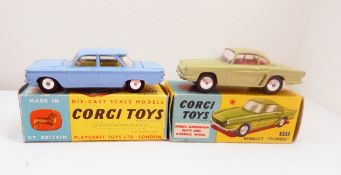 Corgi Toys Renault Floride 222, green, boxed together with Chevrolet Corvair 229,