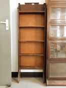 Early 20th century narrow five-tier stained pine open bookshelf,