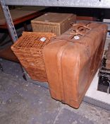 Large leather travelling trunk,
