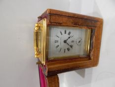 French carriage clock, the enamel dial with Roman numerals and subsidiary seconds dial,