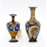 Doulton Lambeth stoneware baluster-shaped bottle vase with incised and raised decoration,