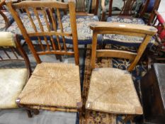 19th century spindleback chair with rush seat,