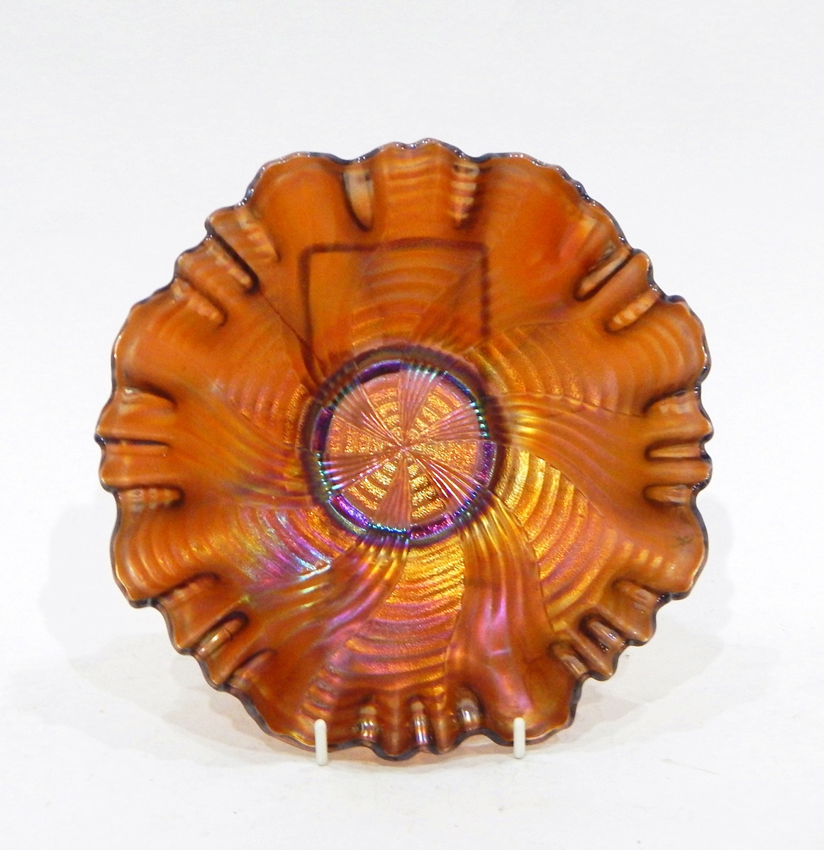 Amethyst carnival glass bowl by Dugan, in the 'Double Stem Rose' pattern, 18cm diameter, - Image 3 of 6