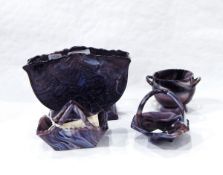 Five pieces of Victorian purple marbled pressed glass comprising a double dish of rectangular form