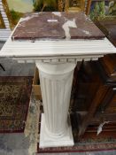 White-painted fluted pedestal with marble inset top,