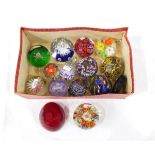 Quantity of glass paperweights, including millefiori examples, glass animals etc.