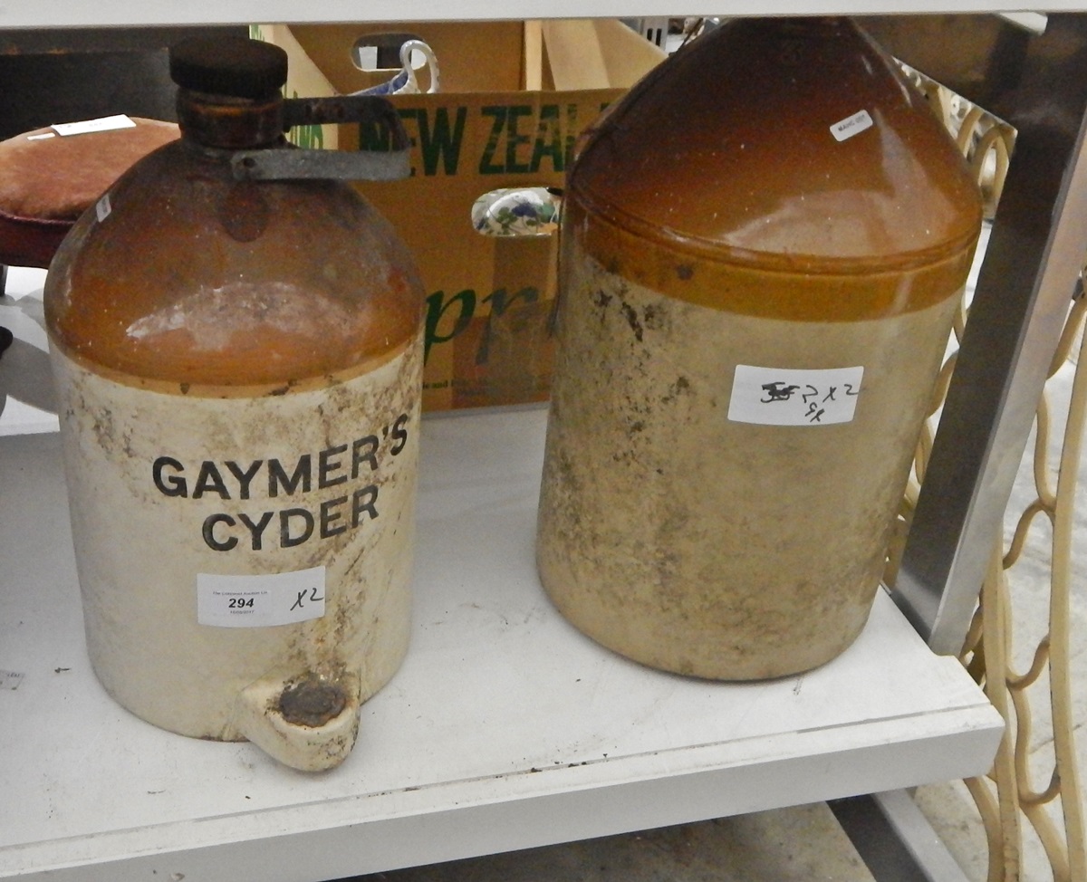 Stoneware brewer's jar marked Gaymer's Cyder and another large stoneware brewer's jar (2)