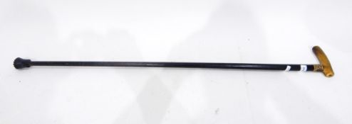 Ebonised walking stick with gold coloured metal collar and horn handle