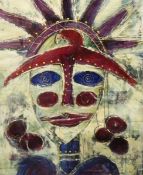 South African school Mixed media with automobile paint Stylised image of face wearing crown,