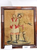Late 18th/early 19th century rosewood framed woolwork tapestry picture of two men,