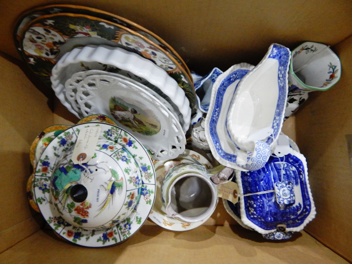 Assorted ceramics including Copeland Spode 'Tower', flan dish,