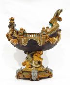 Wilhelm Schiller & Sohn majolica pedestal centrepiece of galleon-shape supported by eagle and